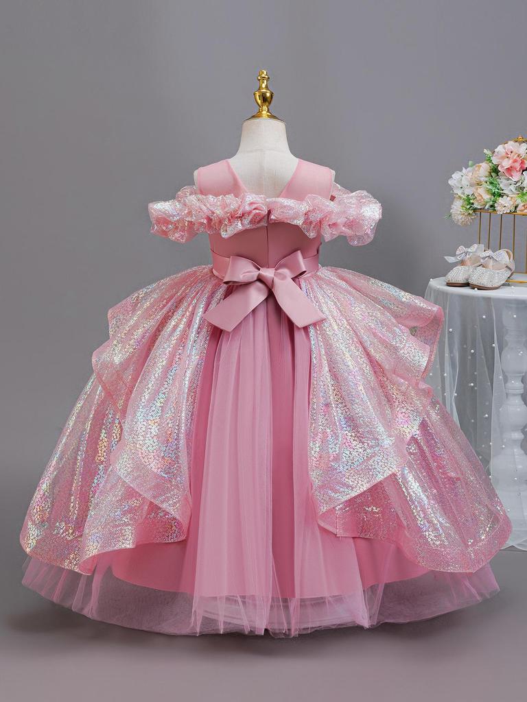 Dziewczęca Sukienka Księżniczki z cekinami na Wesela, Występy na Pianinie, Urodziny i Wieczorne Imprezy