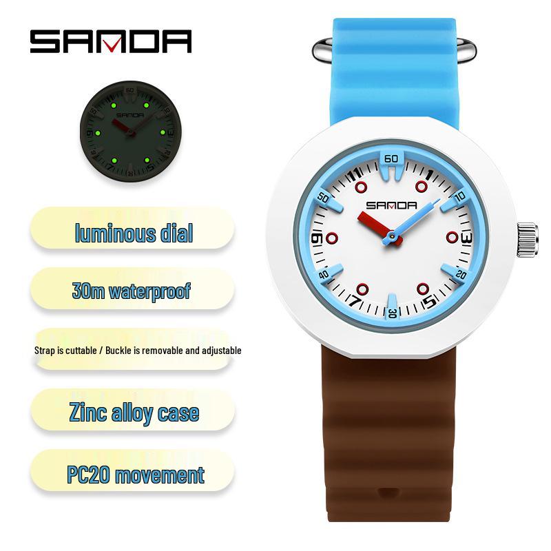 Sanda Luminous Quartz Wristwatch: Waterproof, Colorful Contrast, Ideal for Exams, Student-Friendly Children s Watch.
