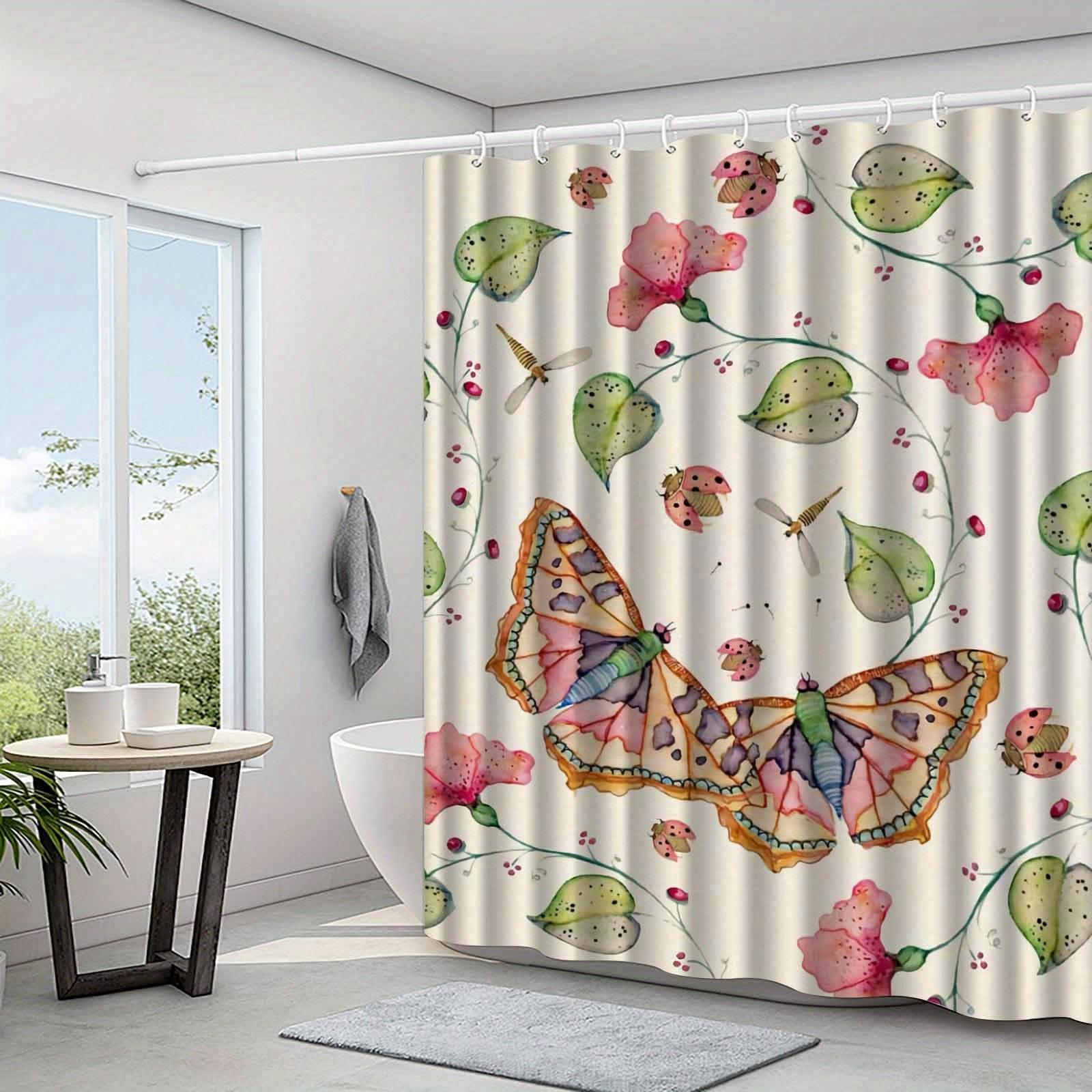 

Элегантная шторка для душа с бабочками и цветами, яркий полиэстер, устойчивая к запотеванию, стильный декор для ванной W90xH180cm