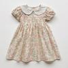Hand-Knitted Smocked Floral Doll Collar Short-Sleeve Girls' Dress - Summer 2026 French Korean Chic Style