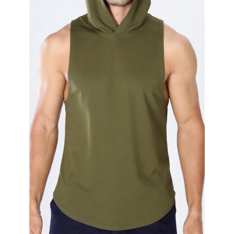 Men Sleeveless Hooded Workout Tank Top Quick Dry Gym Muscle Shirt