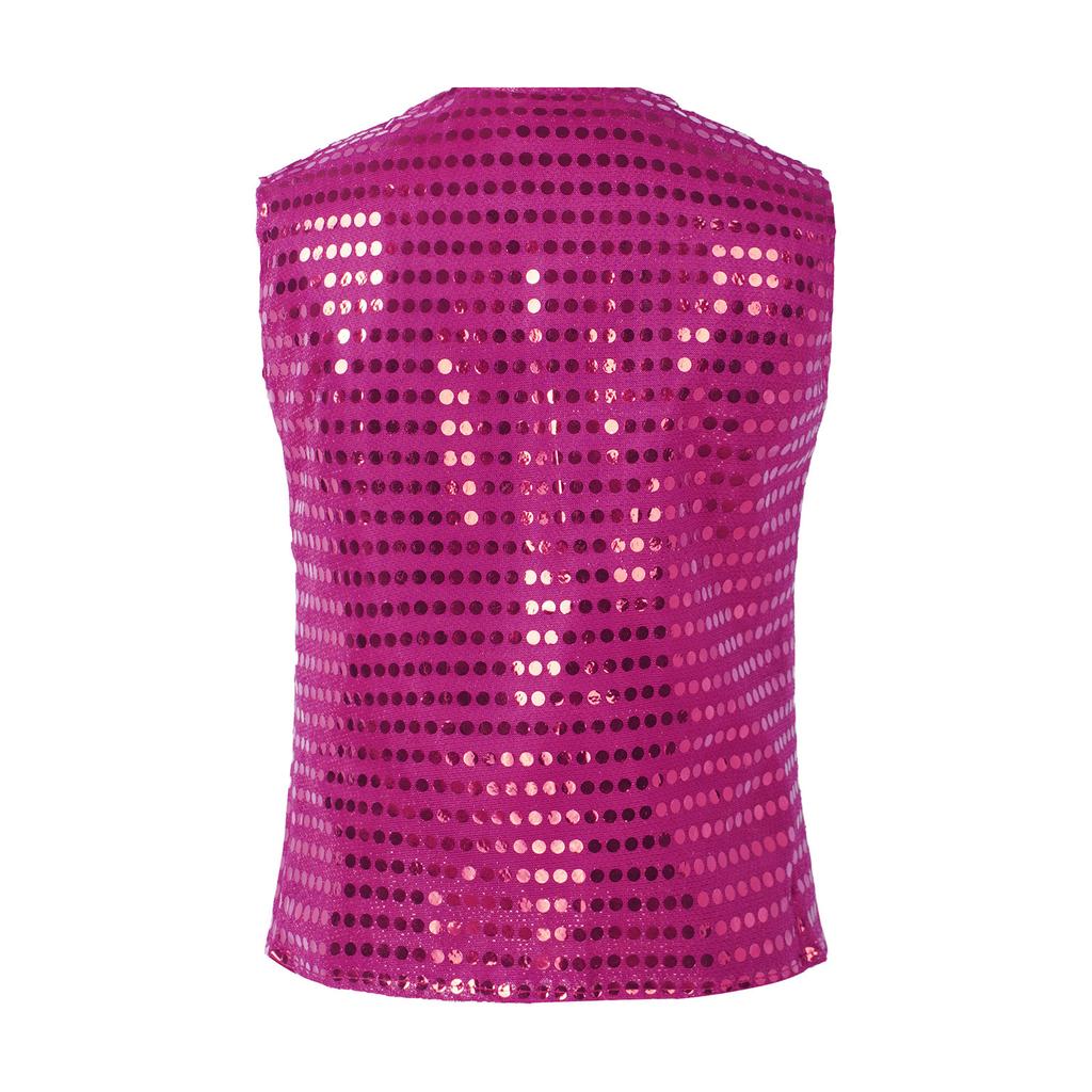 Jungen Mädchen Performance Weste Ärmellos V-Ausschnitt Knopfverschluss Pailletten Stil Einfarbig Bühnenbekleidung