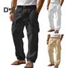 Men's Casual Straight Trousers Solid Color Streetwear Pants Loose Fit Beach Style Pants with Multiple Pockets for Fitness Travel Daily Wear