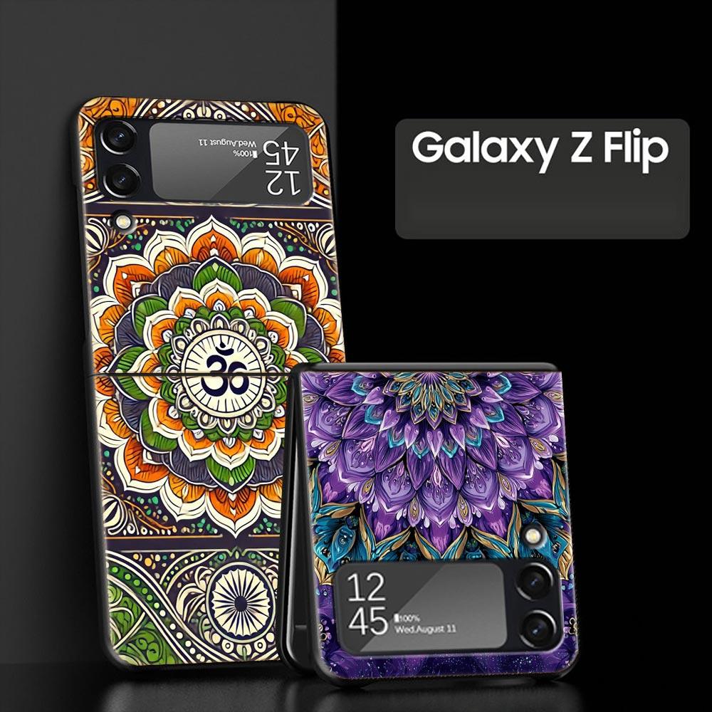 Indian Pattern Mandala Hard PC Phone Case For Samsung Galaxy Z Flip 7 6 5 4 Black Cover For Galaxy Z Flip3 Foldable Fundas Shell