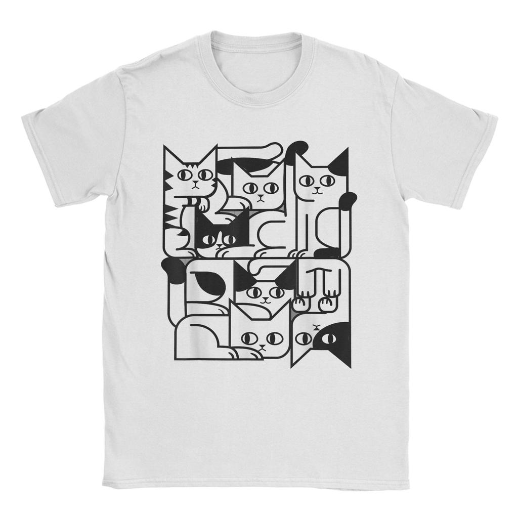 Animal Friends Apparel for Cat Enthusiasts Geometric Cat Silhouette T Shirts Short Sleeve Tshirt Summer Tees