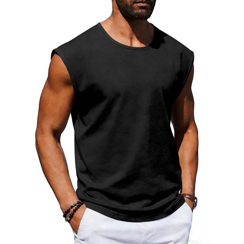 

Mens Solid Color Sleeveless Tank Top Casual Crew Neck Workout Muscle Tee S чорний