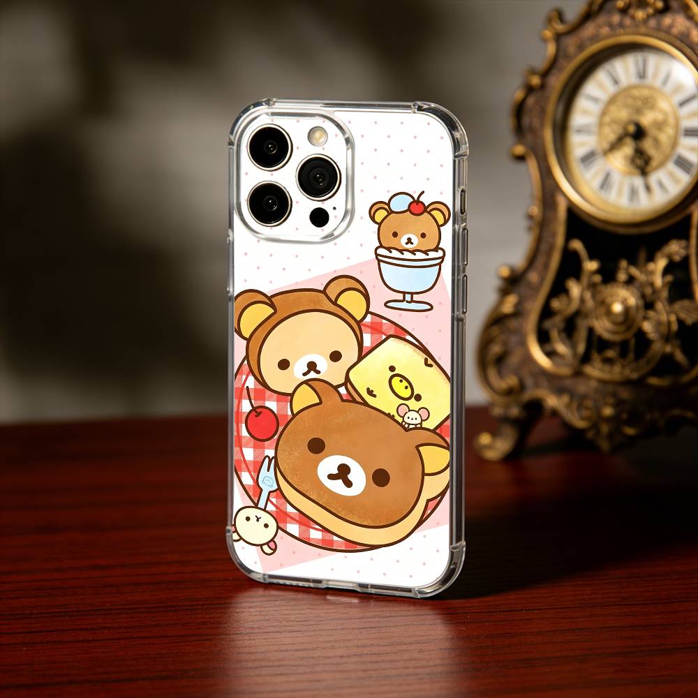 Cute R-Relax B-Bear Phone Case For iPhone17,16,15,14,13Pro Max,us,Soft Silicone Transparent Cover