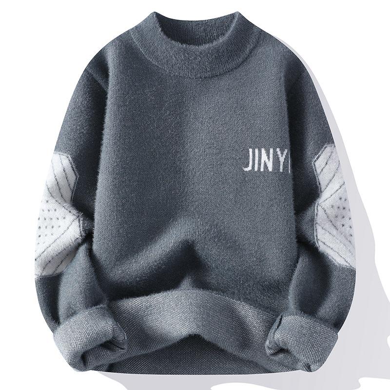 

Men’s Mink Cashmere Slim-Fit Sweater 2024 Autumn/Winter, Round Neck Knitwear, Women s Fleece-Lined Trendy Pullover M