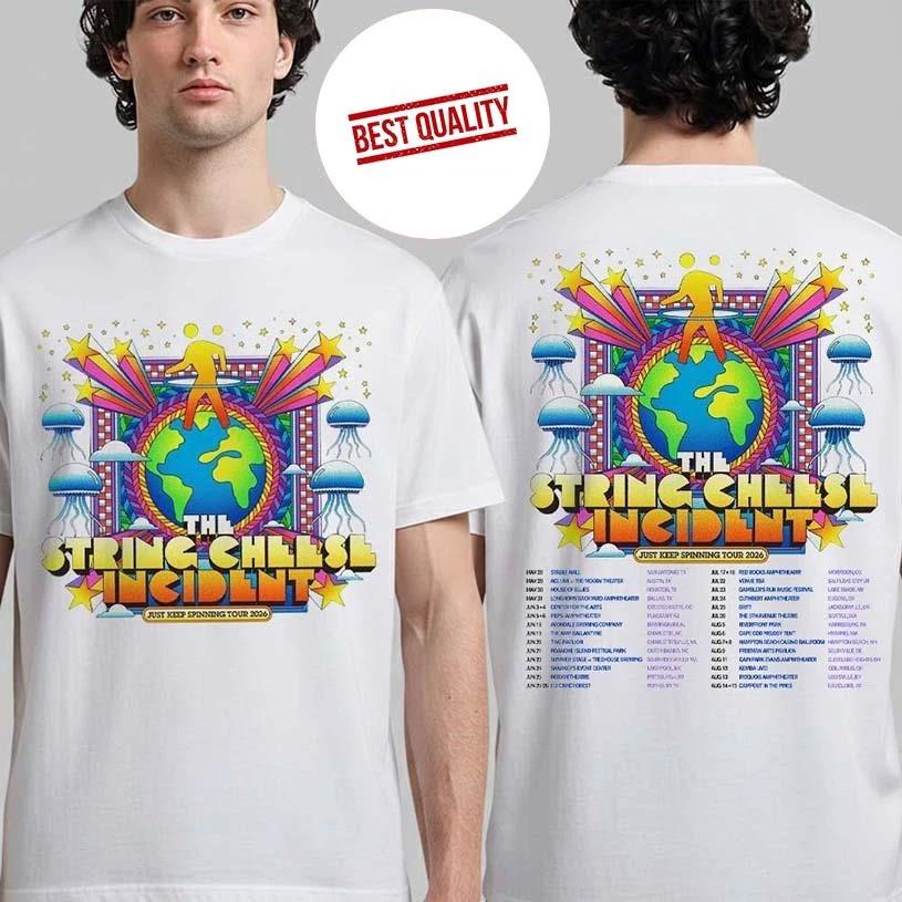 

The String Cheese Incident Just Keep Spinning Tour 2026 North America Shirt - Comfortable, Breathable Retro T-shirt - Men s S... S разноцветный