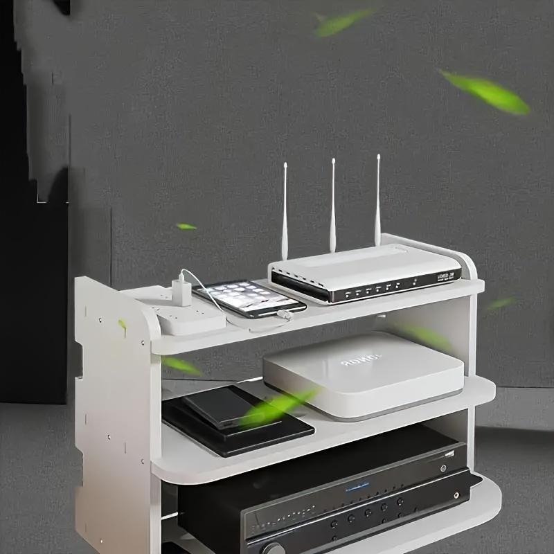 No-Drill Router & TV Box Shelf, 2-Tier Space-Saving Rack.Durable Resin/Foam, Easy Install.Perfect for Home Office & Living Room.