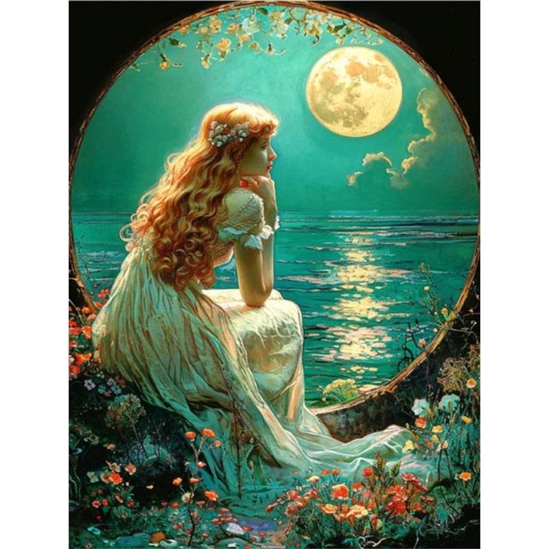 

DIY Алмазная картина Дочь моря Набор для вышивки крестом Мозаичное искусство Алмазная картина Полный круг/квадрат Алмазное украшение для дома Round 50x70cm