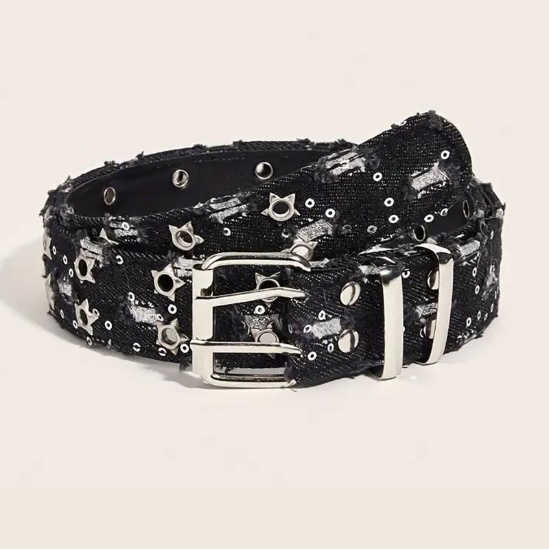 Punk Accessories Denim Girdle Hip Hop Y2k Star Hollowed Pin Buckle Waistband for Men Women Belt