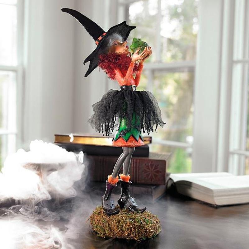 Halloween Witch Doll Resin Ornament Office Bedroom Desktop Charming Figurine Decoration Ornament Synthetic Resin Material