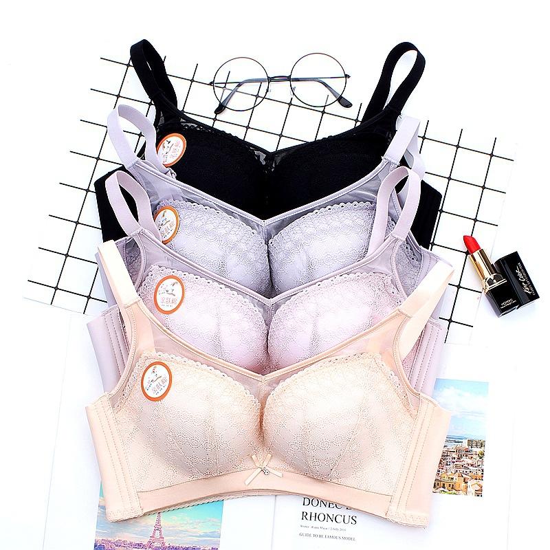 Steelless bra comfortable gather lace lace medium thickness small chest women's underwear close breast bra