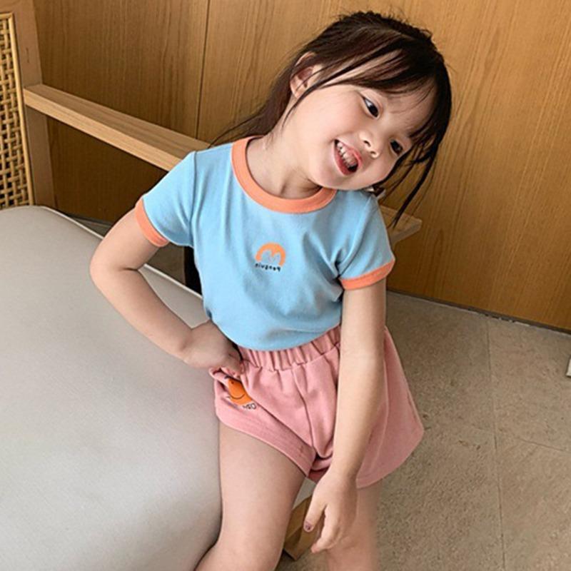 Boys Girls Candy Color Cartoon Printing Round Neck Short-sleeved T-shirt Children's Cool T-shirt