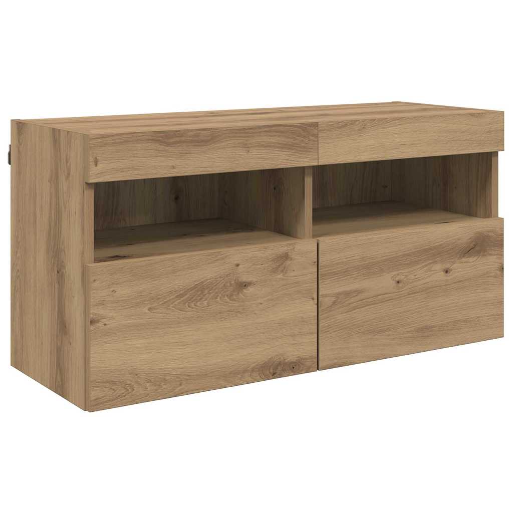 Wall Mounted TV Unit with LED Lighting 5 pcs Artisan Oak Finish 40.5 x 30 x 90 cm