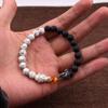 Naturalna czarna lawa i biały howlit bransoletka z koralików z kamienia Pulseira Masculina biżuteria męska Buddha Dragon bransoletka z koralików dla kobiet