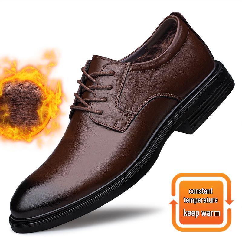 Men's Breathable Leather Formal Shoes - Spring/Summer Casual Cowhide Shoes with Warm Cotton.
