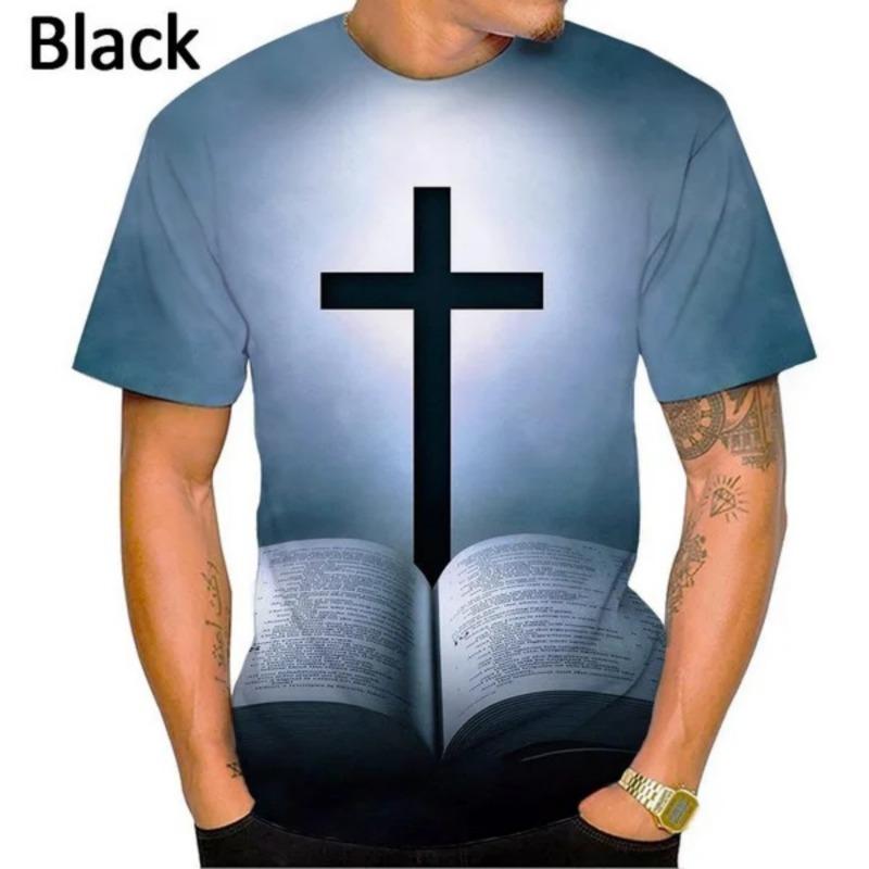 Fashion God Graphic T Shirts Summer Short Sleeve Men's Clothing Round Neck Cross 3D Printed T-Shirt Christian Jesus Mens Clothes