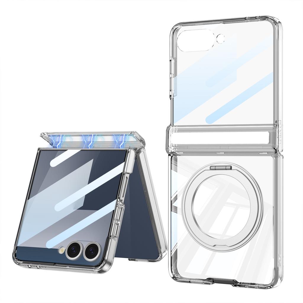 Suitable for Samsung Flip7 Transparent Tpu Mobile Phone Case Without Yellowing Airbag Rotation Shaft Full Cover Magnetic Suction Rotating Bracket