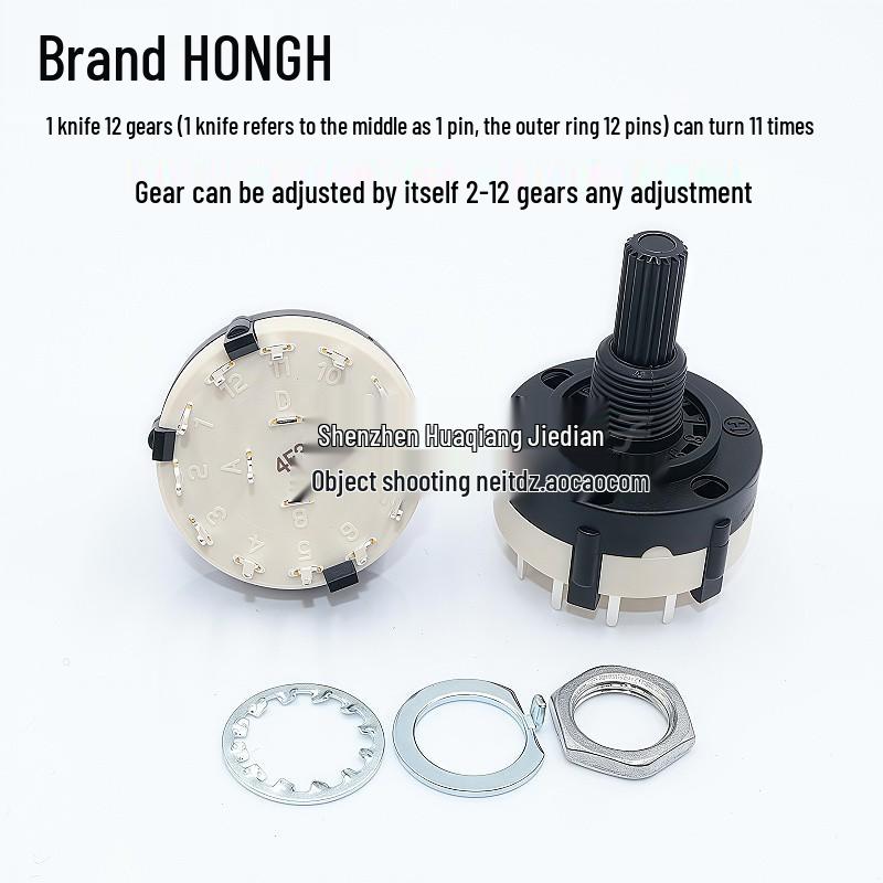 RS26 Rotary Band Switch: 1 Pole 12 Positions, 360° Infinite Rotation; Adjustable: 2 Poles 6 Positions, 3 Poles 4 Positions, 4 Poles 3 Positions.