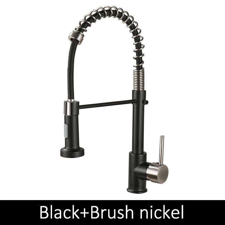 Deck Mounted Flexible Kitchen Faucets Pull Out Mixer Tap Black Hot Cold Kitchen Faucet Spring Style with Spray Mixers Taps E9009