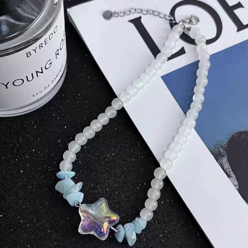 Simple Star Pendant Necklace Glass Beaded Clavicle Chain Choker Necklace Statement Jewelry Fashion Neck Chain Gifts