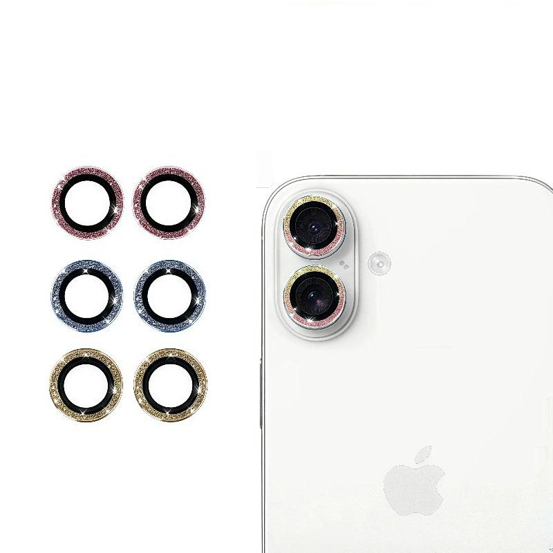 Colorful Bling Diamond Gitter Camera Ring Glass for IPhone 17 Pro Max 17 Air 16 15 Pro Max Plus Clarity HD Lens Screen Protector Metal Cap Accessaries