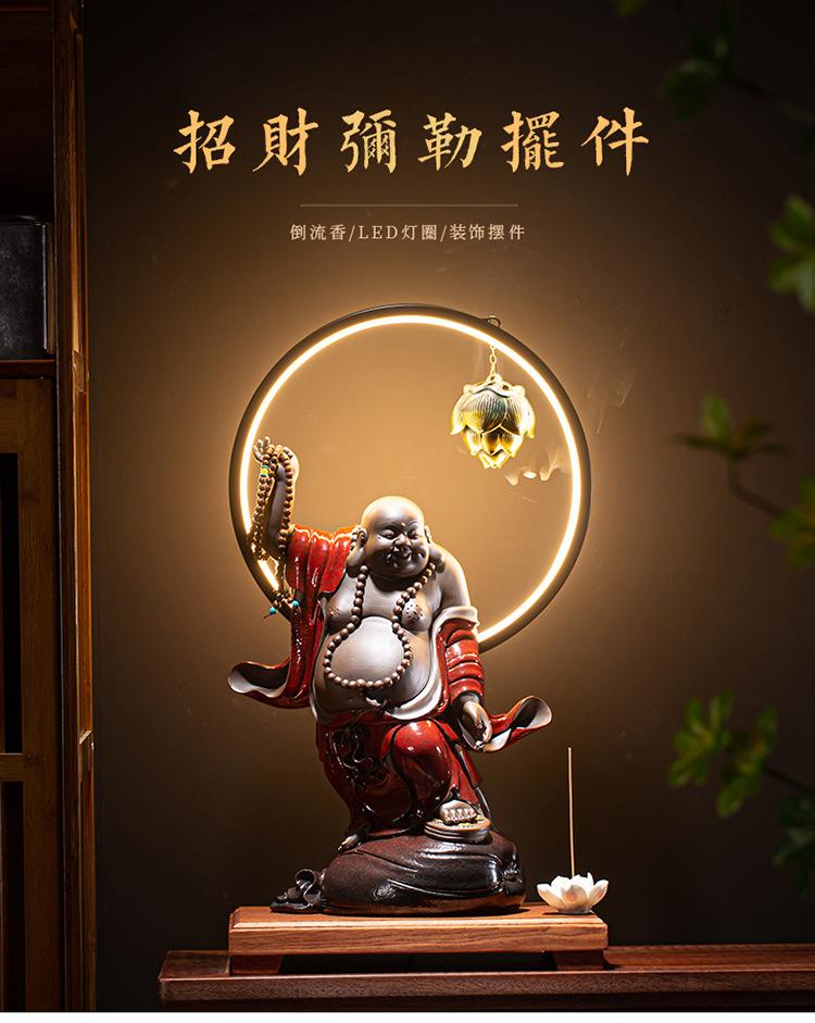 New Chinese Style Large Belly Maitreya Buddha Ceramic Buddha Statue Lamp Ring Decoration Home Decor Living Room Decorations