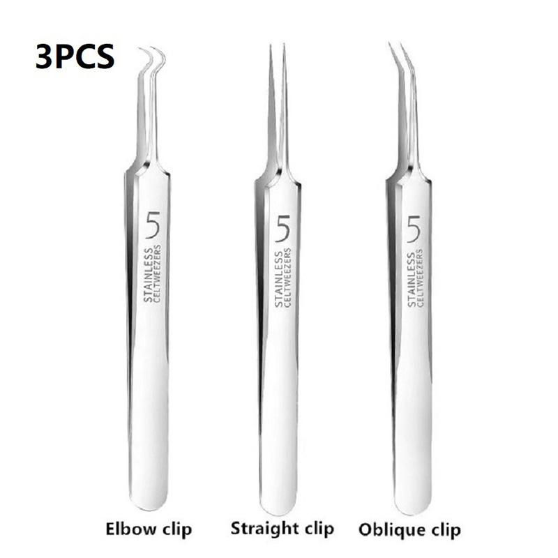3PCS Ultra Fine No 5 Cell Pimples Black Head Clip Tweezers Beauty Salon Special Scraping Closing Artifact Acne Needle Tool Stain