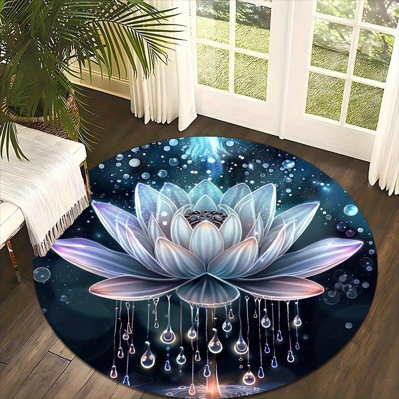 1 Stück leuchtende Fußmatte für Lotusblumen - Rutschfeste, maschinenwaschbare runde Matte mit selbstleuchtendem Design, beruhigendes Blau Rosa für Lotus