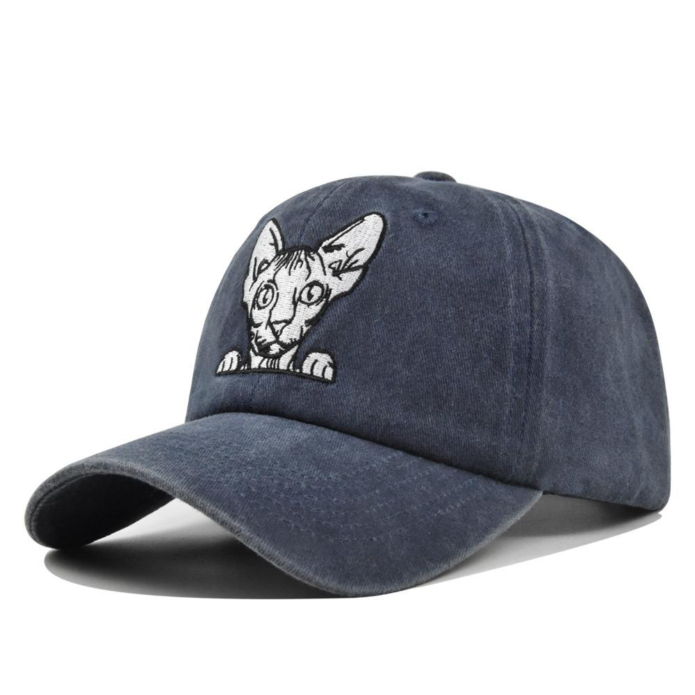 Vintage Cat Embroidery Baseball Cap - Distressed Adjustable Dad Hat For Women/Men Unisex Streetwear Cap