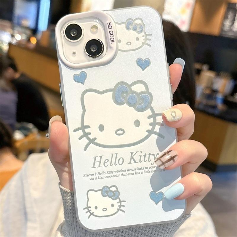 Applicable To iPhone14/15ProMax Mobile Phone Case, Colored Silver Apple 14 Girl Powder HelloKitty Hello Kitty