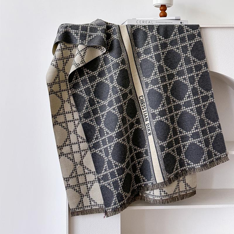 Geometric Lines, Simple Style, Double-sided Imitation Cashmere Scarf, Winter High-end Temperament, Women's Warm Shawl