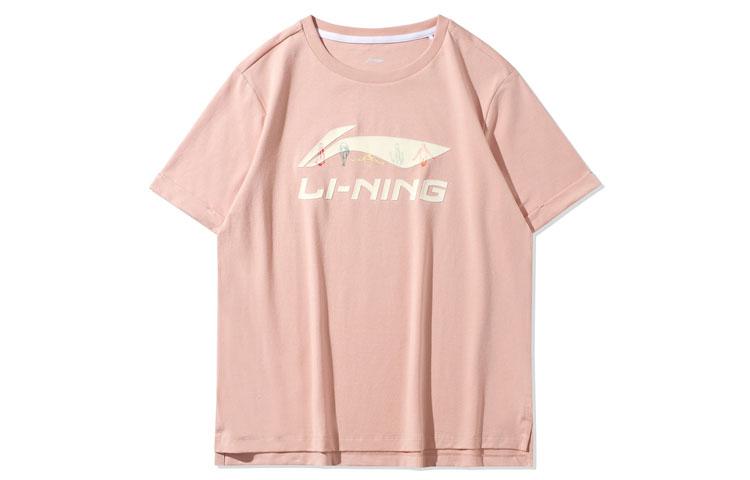 Li Ning Sports Fashion Collection T Shirts Women s Misty Rose Pink Crew Neck Moderate Straight Fit AHSQ258-2 L