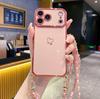High-End Electroplated Love Heart Crossbody Lanyard Case for iPhone 16 Pro Max/17/15/14
