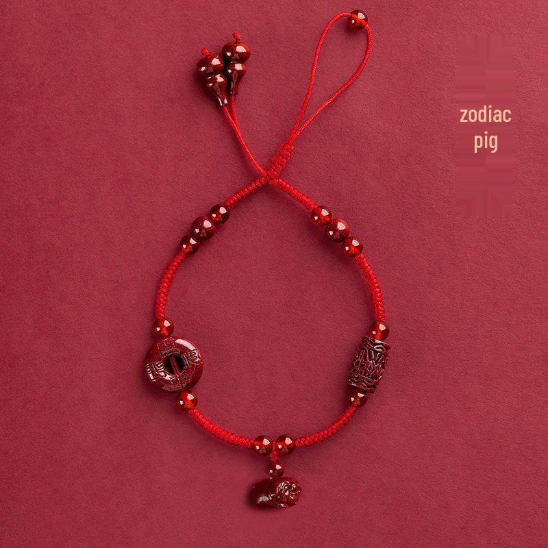 Cinnabar Zodiac Red String Anklet - 2023 Safe Knot Bracelet, Birth Year Woven Foot Rope with High-End Feel