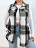European & American Autumn/Winter Women's Fashion Plaid Sleeveless Turn-Down Collar Vest with Side Pockets
