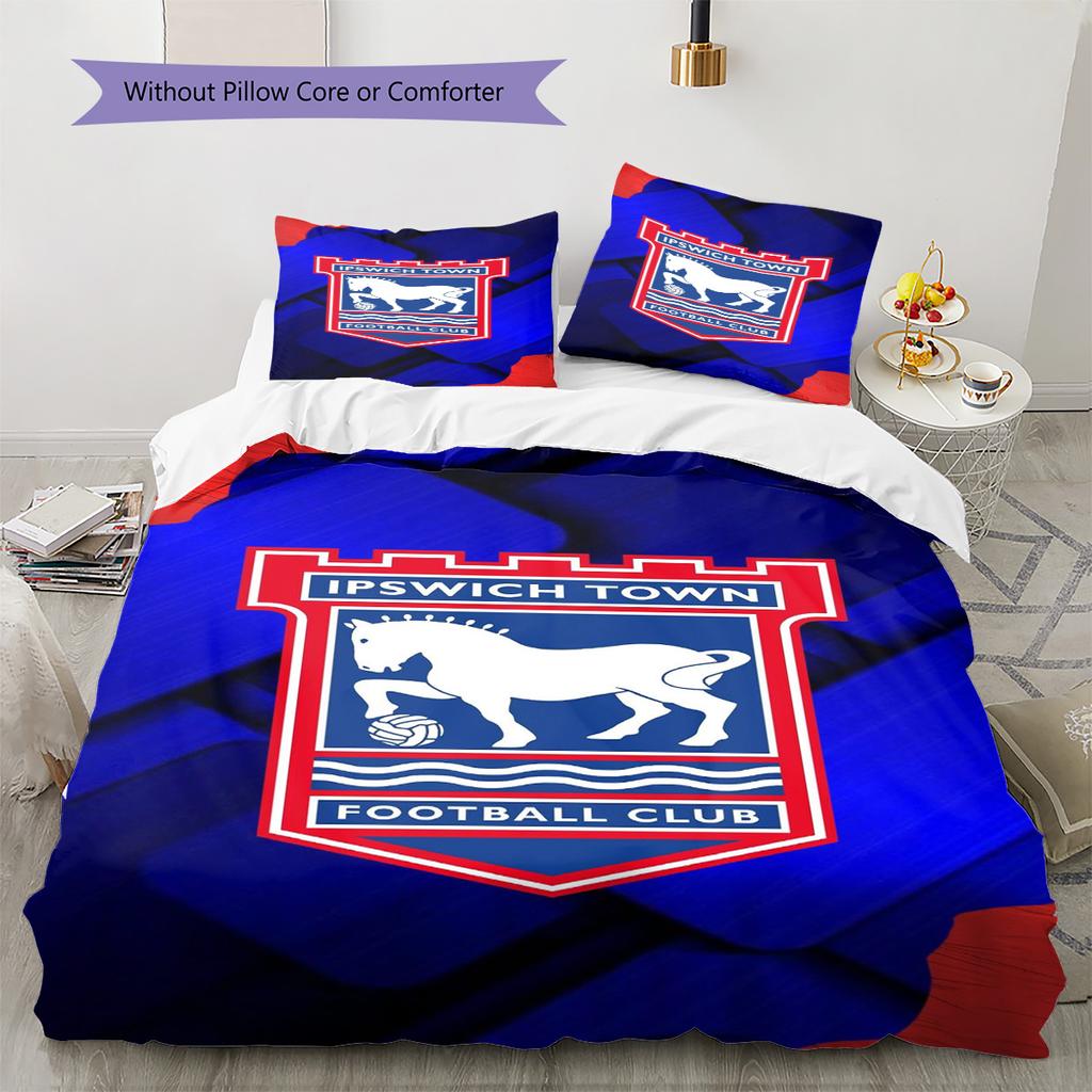Ipswich Town Pattern Bedding Set Quilt Cover Pillowcase Home Decor Gift (1 * Duvet Cover + 2 * Pillowcase, Without Core)