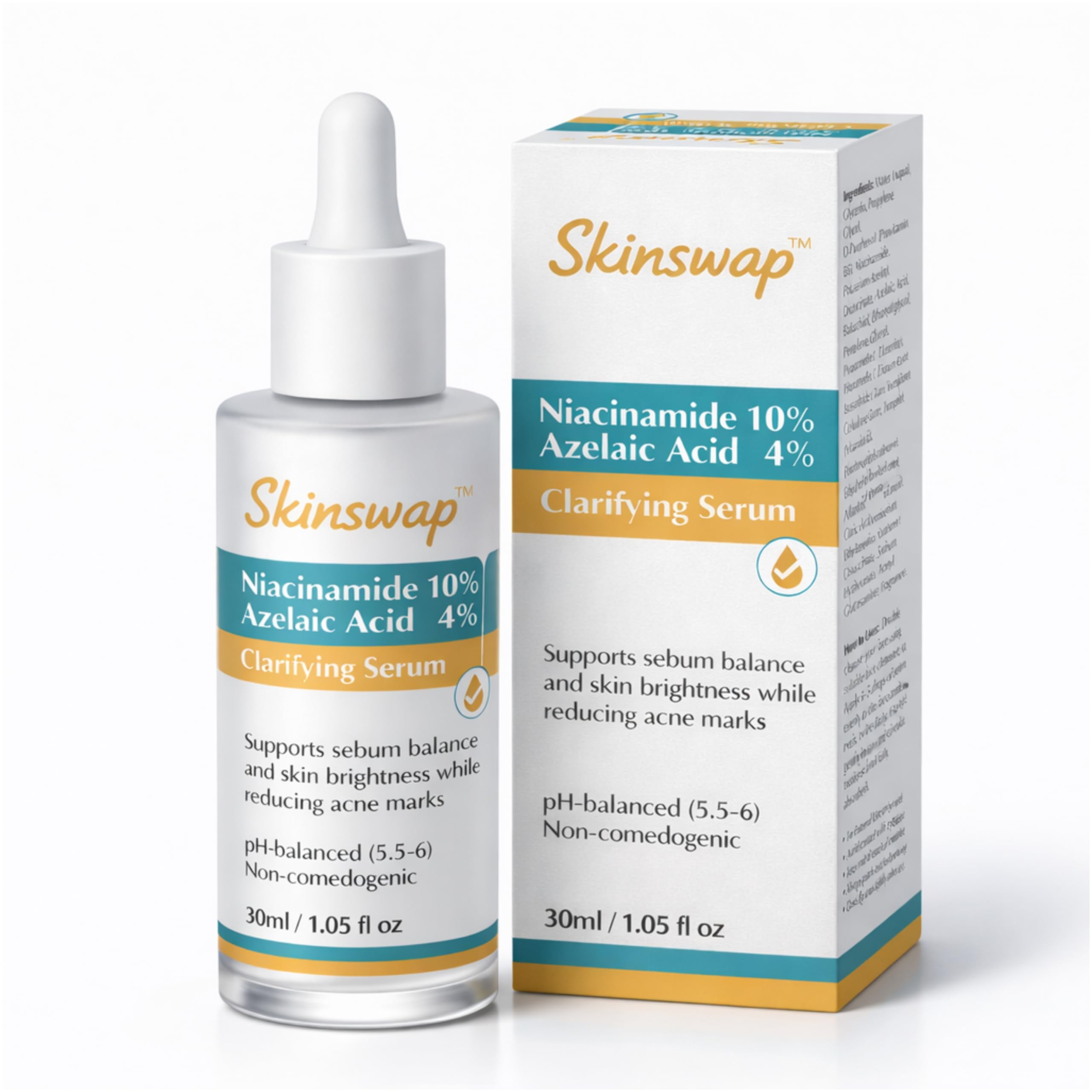 Skinswap™ Активная сыворотка с 14% ниацинамида и азелаиновой кислотой | Осветляющая сыворотка для лица для сияния и контроля жирности | Помогает уменьшить акне, высыпания и акн