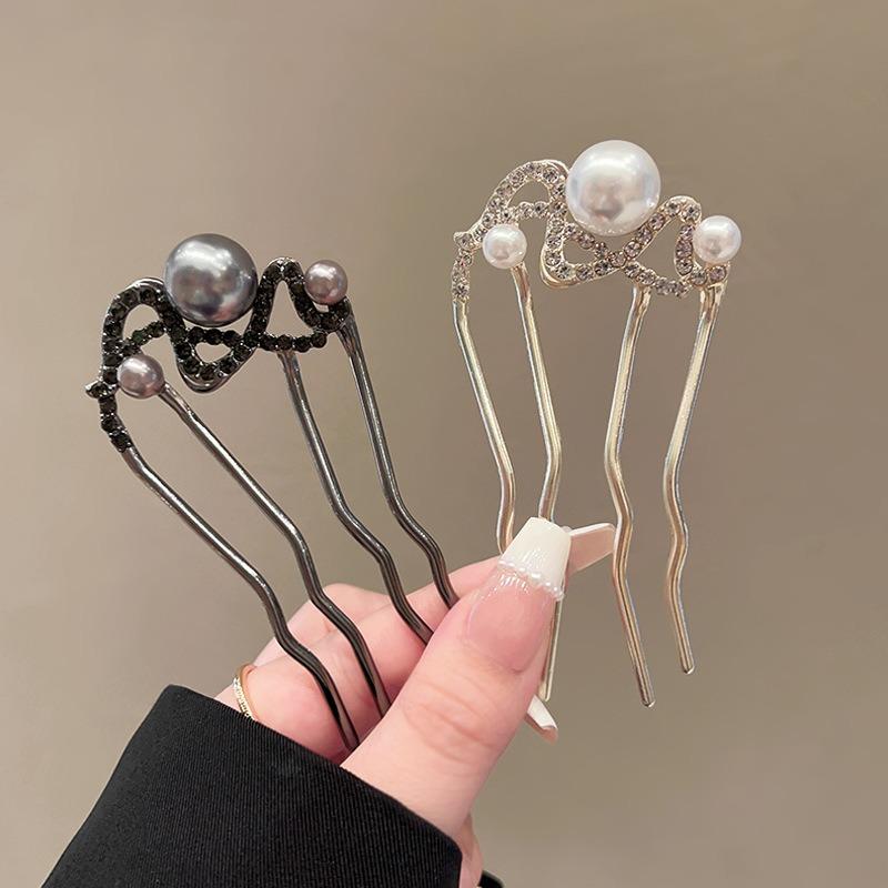 1pc Fashion Elegant Pearl Rhinestone Hair Forks Toned Shaped Hairpins Crystals Perfect Sophisticated Formal Events Everyday