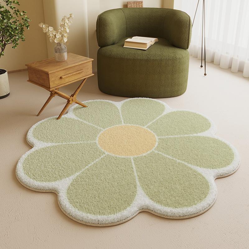 Round Faux Cashmere Rug: Irregular Floral Design for Living Room, Bedroom, Study, or Swivel Chair.