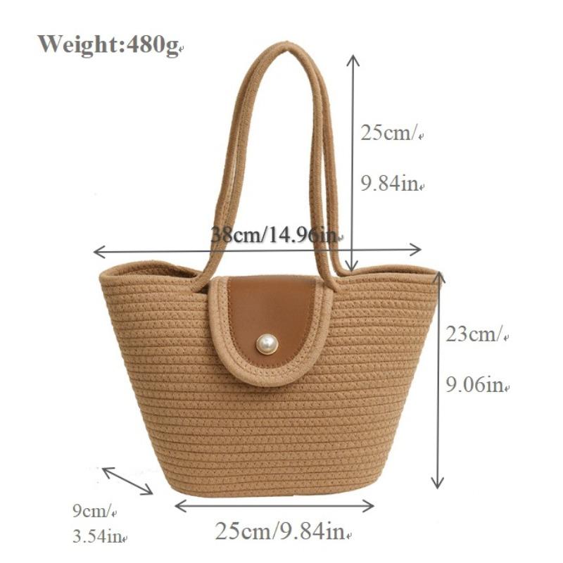 

Универсальная хлопковая веревочная сумка на одно плечо, плетеная из соломы, женская новая полосатая плетеная сумка большой вместимости, женская пляжная сумка-тоут для отпуска на море Magnetic buckle хаки