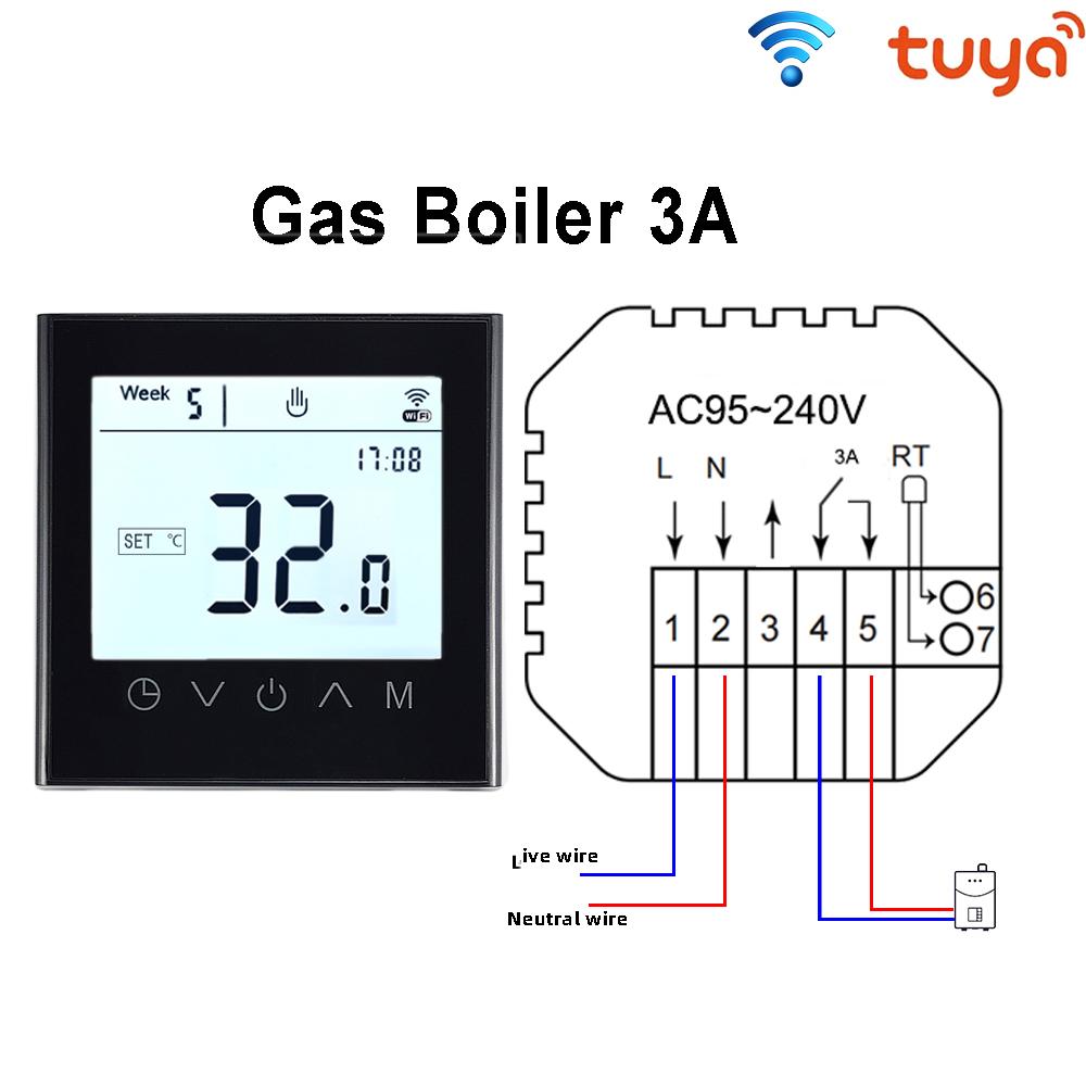 Thermostat Touch Screen Tuya Smart WiFi Temperature Controller for Electric/ Water/Gas Boiler 16A 3A Works with Google Home
