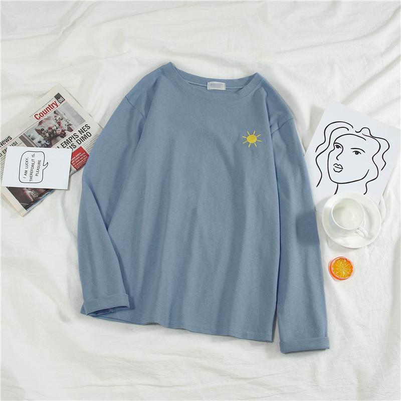 Women Cartoon Embroidery Shirts Tops Autumn Long Sleeve Harajuku Pullover Casual Loose Student Funny Blouses
