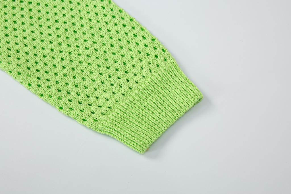 SALAD BAGUNI Flower Mesh Long Sleeve Sweater - Lime