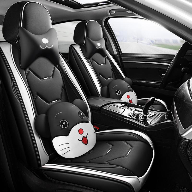2022 Cartoon Mouse Leather Car Seat Covers - Universal, Four Seasons Full Wrap Set