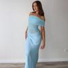 Women Off Shoulder Mesh Dress Formal Wedding Evening Dress Slim Maxi Dresses