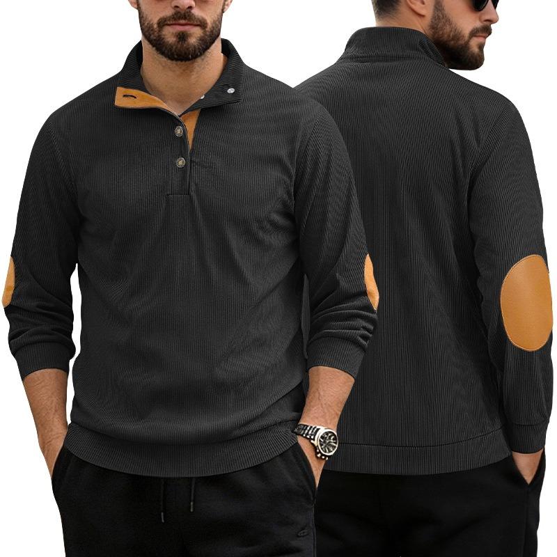 Men S Corduroy Color Block Long Sleeve Henley Collar Plus Size Casual Sweatshirt
