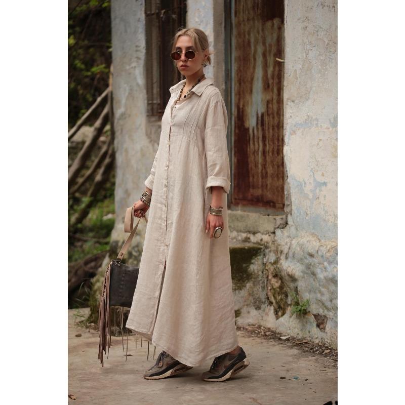 JPNTKY Fashion Autumn Winter POLO Neck Long Sleeve Solid Color Print Casual Dresses